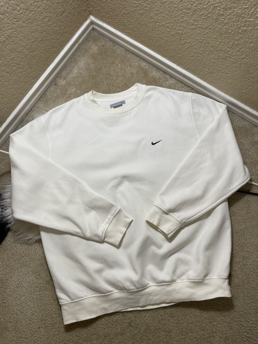 Vintage Nike Sweatshirt Men's White Size XL Crewneck Mini Swoosh Y2K 2000s Thick